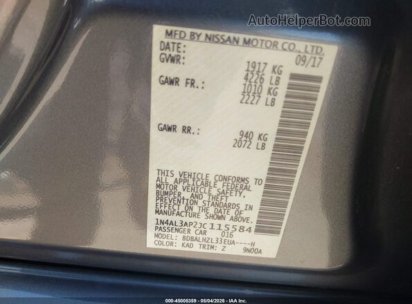 1N4AL3AP2JC115584 2018 NISSAN ALTIMA Черный 