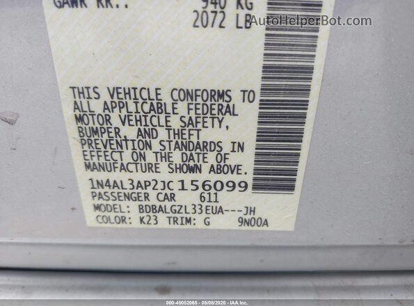 1N4AL3AP2JC156099 2018 NISSAN ALTIMA Silver Вид підкапотного простору