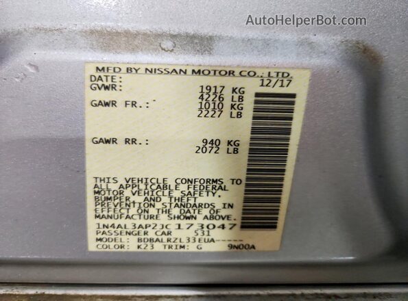 1N4AL3AP2JC173047 2018 NISSAN ALTIMA Silver 