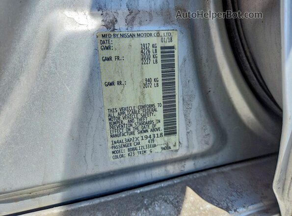 1N4AL3AP2JC194318 2018 NISSAN ALTIMA Серебряный Вид подкапотного пространства