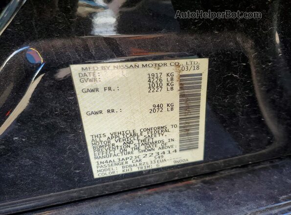 1N4AL3AP2JC223414 2018 NISSAN ALTIMA Black ძრავის განყოფილების ხედი
