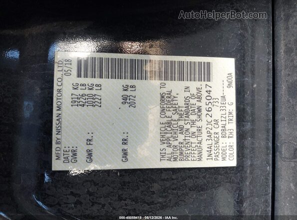 1N4AL3AP2JC265047 2018 NISSAN ALTIMA Black Շարժիչի բաժամունքի տեսք