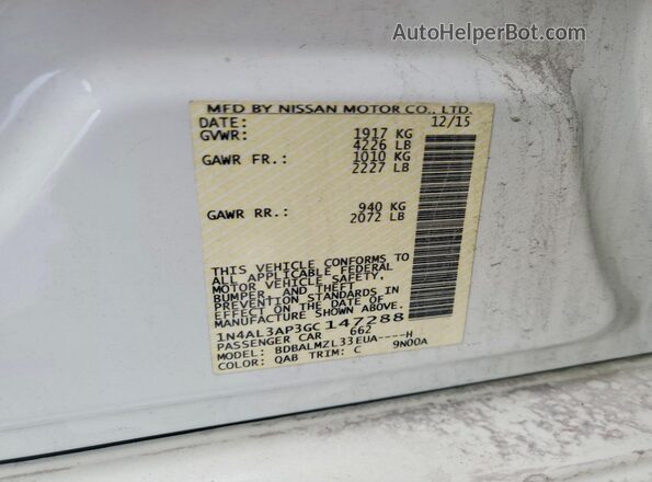 1N4AL3AP3GC147288 2016 NISSAN ALTIMA White 