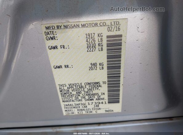 1N4AL3AP3GC173941 2016 NISSAN ALTIMA Серебряный Вид подкапотного пространства