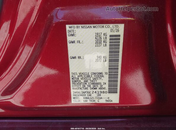 1N4AL3AP3GC241980 2016 NISSAN ALTIMA Red 