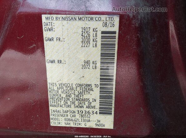 1N4AL3AP3GN393634 2016 NISSAN ALTIMA Red Engine compartment view