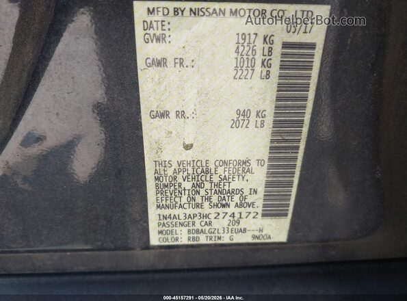 1N4AL3AP3HC274172 2017 NISSAN ALTIMA Gray Engine compartment view