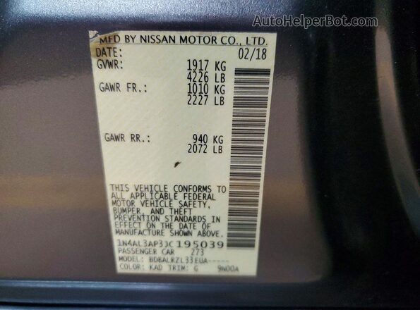 1N4AL3AP3JC195039 2018 NISSAN ALTIMA Gray Engine compartment view