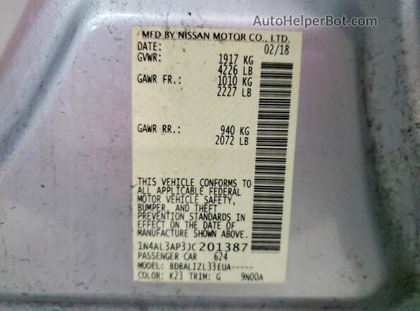 1N4AL3AP3JC201387 2018 NISSAN ALTIMA Silver 