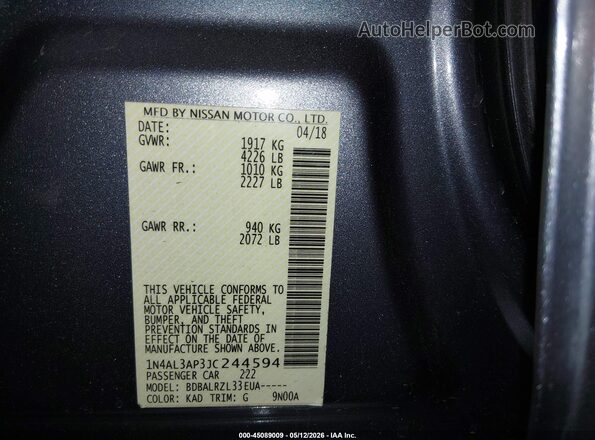 1N4AL3AP3JC244594 2018 NISSAN ALTIMA Серый 