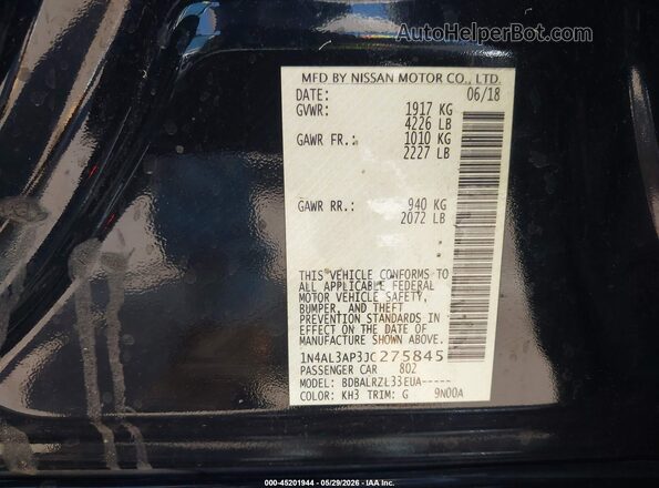 1N4AL3AP3JC275845 2018 NISSAN ALTIMA Черный Вид подкапотного пространства