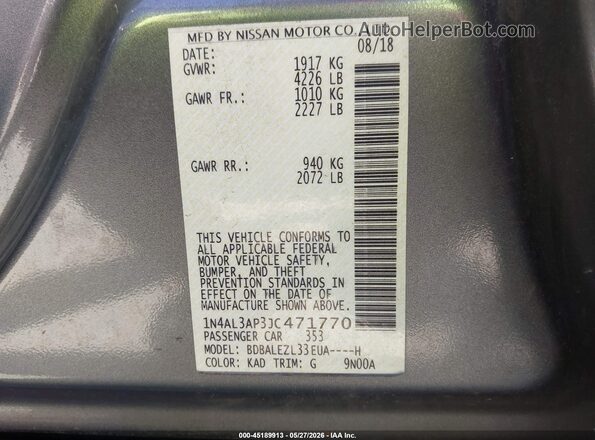 1N4AL3AP3JC471770 2018 NISSAN ALTIMA Gray 