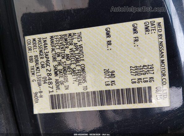1N4AL3AP4GC284871 2016 NISSAN ALTIMA Black Շարժիչի բաժամունքի տեսք