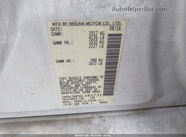 1N4AL3AP4GC285731 2016 NISSAN ALTIMA White Շարժիչի բաժամունքի տեսք