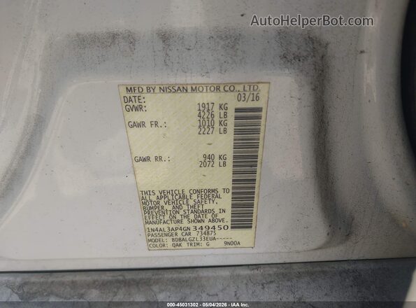 1N4AL3AP4GN349450 2016 NISSAN ALTIMA White Engine compartment view