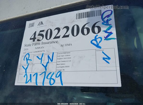 1N4AL3AP4GN354776 2016 NISSAN ALTIMA White 