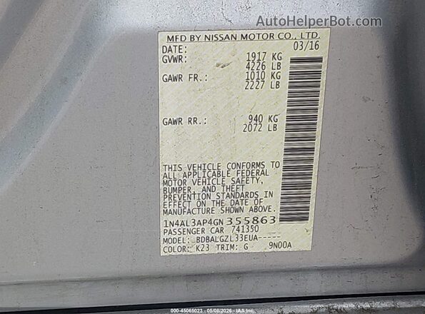 1N4AL3AP4GN355863 2016 NISSAN ALTIMA Silver 