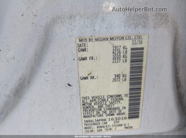 1N4AL3AP4HC163016 2017 NISSAN ALTIMA White Շարժիչի բաժամունքի տեսք