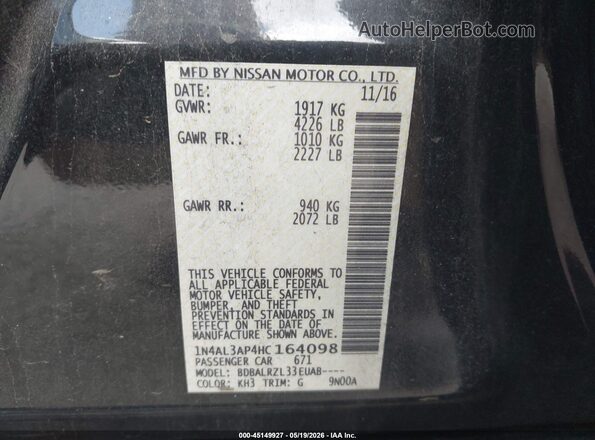 1N4AL3AP4HC164098 2017 NISSAN ALTIMA Black Շարժիչի բաժամունքի տեսք