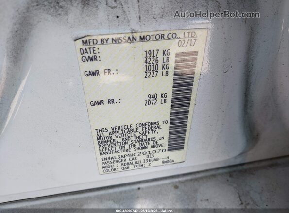 1N4AL3AP4HC201070 2017 NISSAN ALTIMA White 