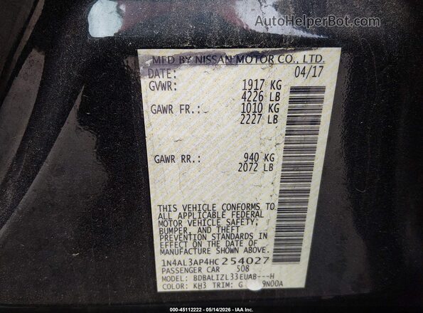 1N4AL3AP4HC254027 2017 NISSAN ALTIMA Black Вид підкапотного простору