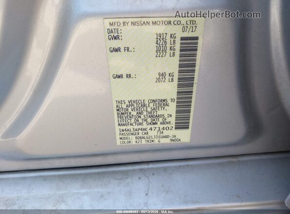 1N4AL3AP4HC471402 2017 NISSAN ALTIMA Silver Вид підкапотного простору