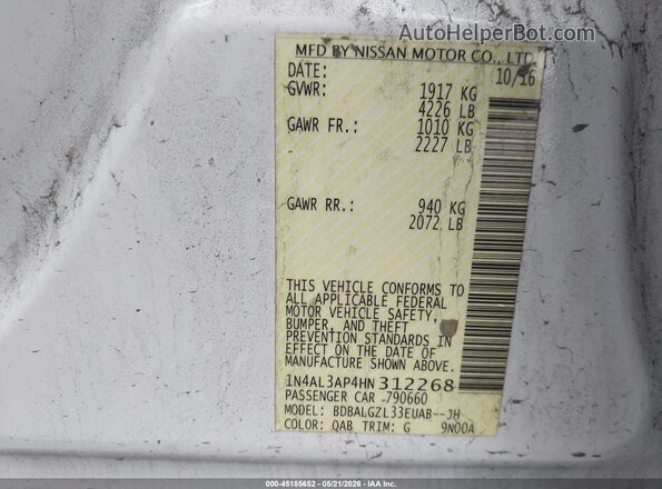 1N4AL3AP4HN312268 2017 NISSAN ALTIMA Белый Вид подкапотного пространства