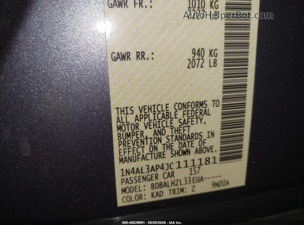 1N4AL3AP4JC111181 2018 NISSAN ALTIMA Silver 