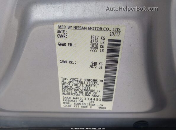 1N4AL3AP4JC134430 2018 NISSAN ALTIMA Silver Vista del compartimento del motor