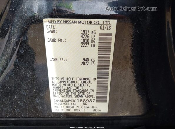 1N4AL3AP4JC188987 2018 NISSAN ALTIMA Black Engine compartment view