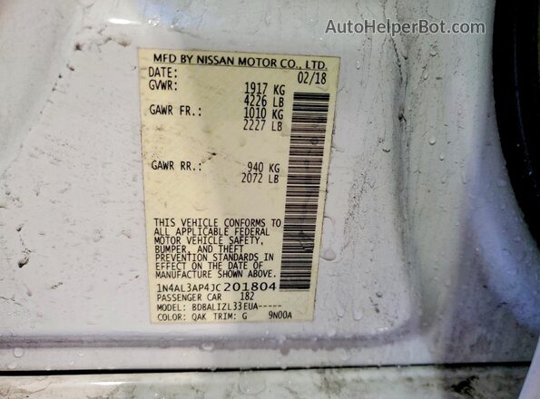 1N4AL3AP4JC201804 2018 NISSAN ALTIMA White Շարժիչի բաժամունքի տեսք