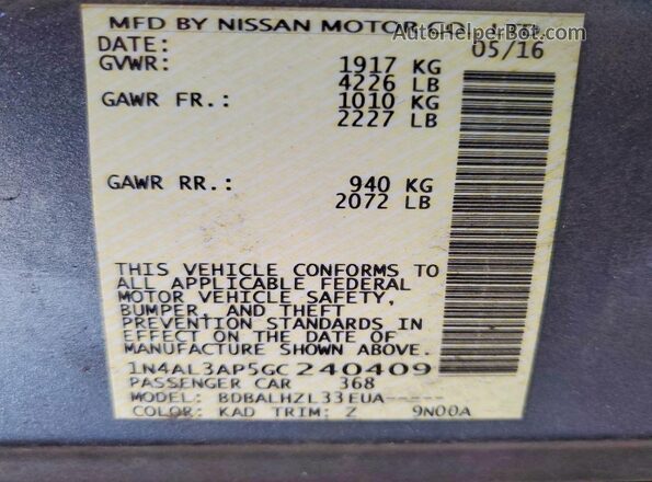 1N4AL3AP5GC240409 2016 NISSAN ALTIMA Gray 