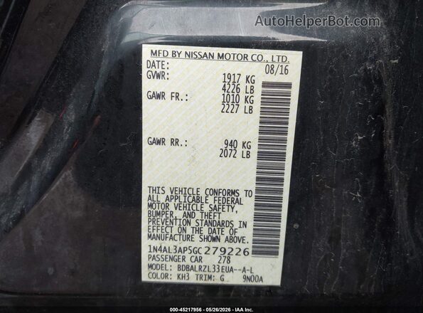 1N4AL3AP5GC279226 2016 NISSAN ALTIMA Black Շարժիչի բաժամունքի տեսք