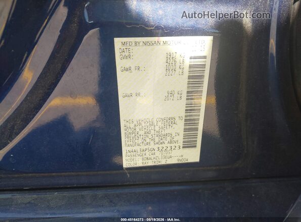 1N4AL3AP5GN322323 2016 NISSAN ALTIMA Blue Вид підкапотного простору