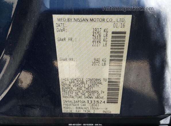 1N4AL3AP5GN333824 2016 NISSAN ALTIMA Blue Engine compartment view