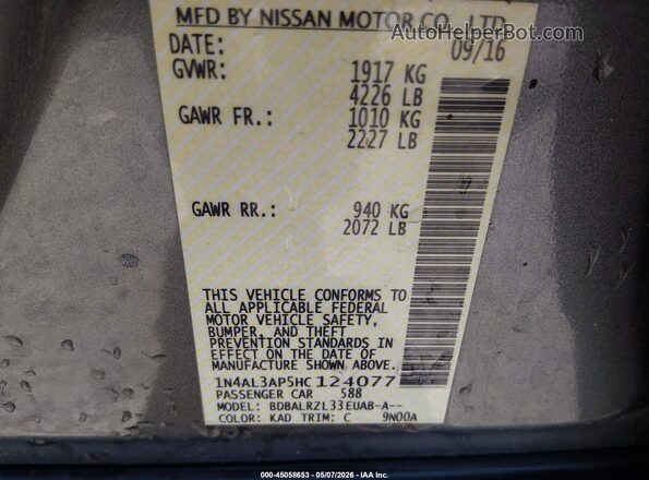 1N4AL3AP5HC124077 2017 NISSAN ALTIMA Gray 