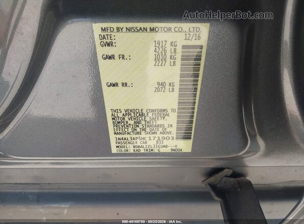1N4AL3AP5HC171903 2017 NISSAN ALTIMA Gray Vista del compartimento del motor