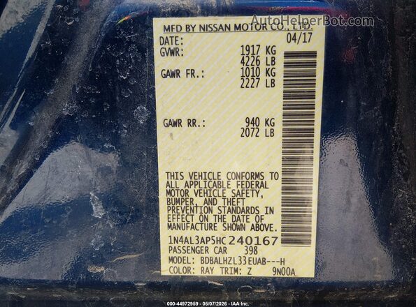 1N4AL3AP5HC240167 2017 NISSAN ALTIMA Blue 