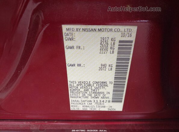 1N4AL3AP5HN313428 2017 NISSAN ALTIMA Red Widok komory silnika