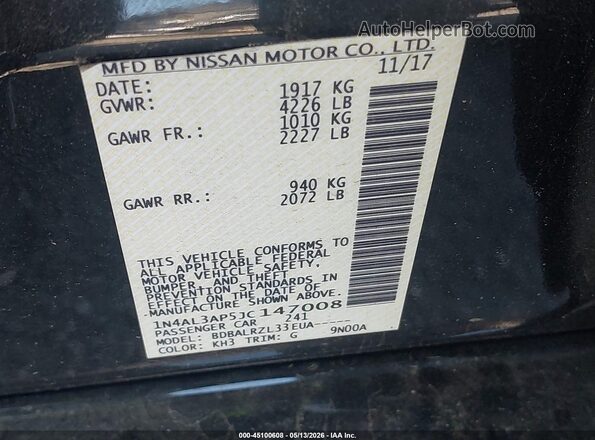 1N4AL3AP5JC147008 2018 NISSAN ALTIMA Черный Вид подкапотного пространства