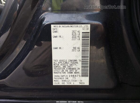 1N4AL3AP5JC198475 2018 NISSAN ALTIMA Black ძრავის განყოფილების ხედი