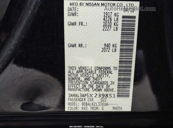 1N4AL3AP5JC239851 2018 NISSAN ALTIMA Black Շարժիչի բաժամունքի տեսք