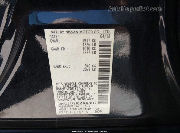 1N4AL3AP5JC244807 2018 NISSAN ALTIMA Black Вид підкапотного простору