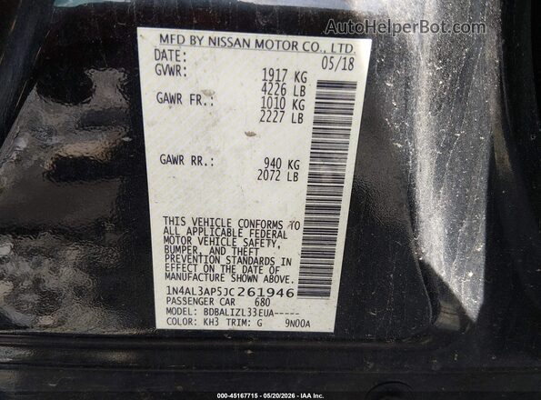1N4AL3AP5JC261946 2018 NISSAN ALTIMA Black Շարժիչի բաժամունքի տեսք