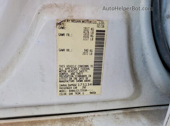 1N4AL3AP6GC175134 2016 NISSAN ALTIMA White 