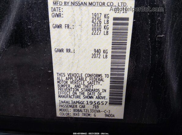 1N4AL3AP6GC195657 2016 NISSAN ALTIMA Черный Вид подкапотного пространства