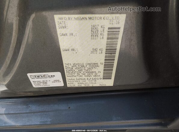 1N4AL3AP6GN325019 2016 NISSAN ALTIMA Gray Շարժիչի բաժամունքի տեսք