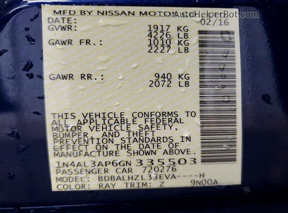 1N4AL3AP6GN335503 2016 NISSAN ALTIMA Blue 