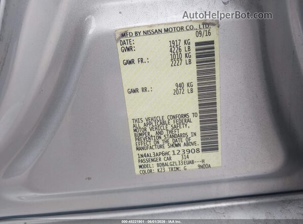 1N4AL3AP6HC123908 2017 NISSAN ALTIMA Silver 