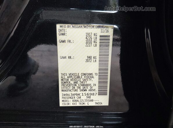 1N4AL3AP6HC156987 2017 NISSAN ALTIMA Черный 